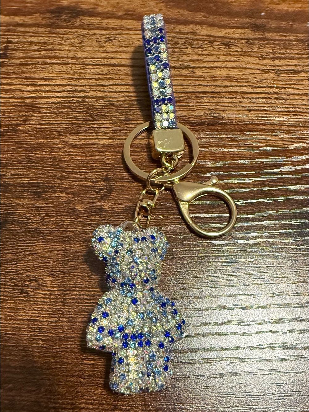 Crystal Teddy Bear Keychain Wristlet - Blue and Clear Crystal